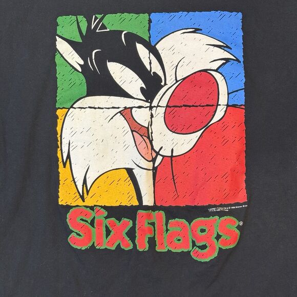 VTG 90s Six Flags Sylvester Looney Tunes Graphic T-Shirt Mens XXL Single Stitch - Picture 2 of 8